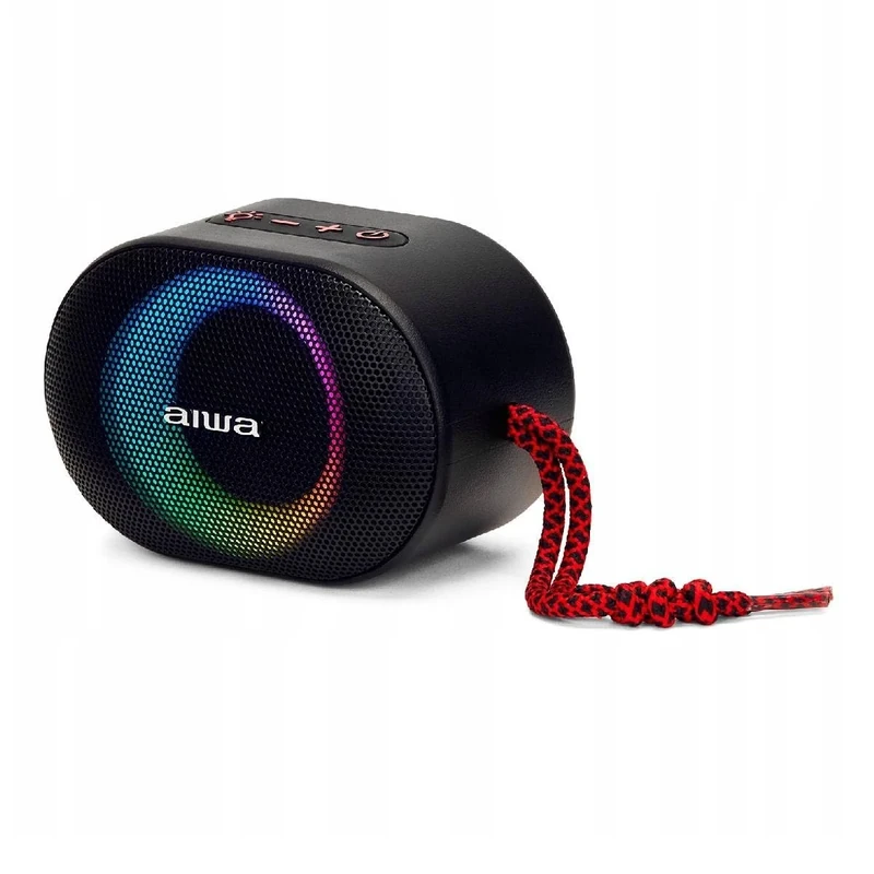 Aiwa BST-330RD - TWS Bluetooth Speaker Compact, Durable and Powerful with Hyperbass Technology, (10W Power, RGB Lighting, Card Reader, Waterproof), Colour: Black and Red