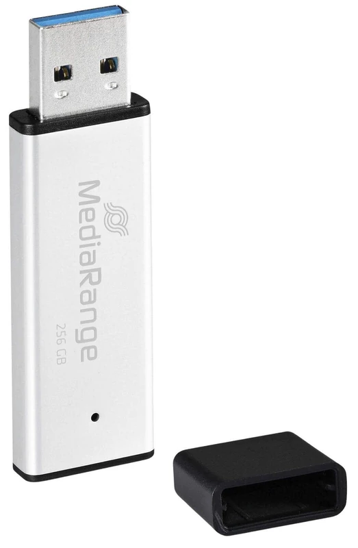 MediaRange USB 3.0 High Performance Memory Stick 256 GB - Mini USB Flash Drive Aluminium Housing, External Memory Expansion with Read Speed of up to 300 MB/s, Colour Silver