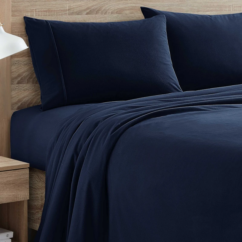 Sweet Home Collection Flannel Sheets Warm and Cozy Deep Pocket Breathable All Season Bedding Set with Fitted, Flat and Pillowcases, Queen, Navy