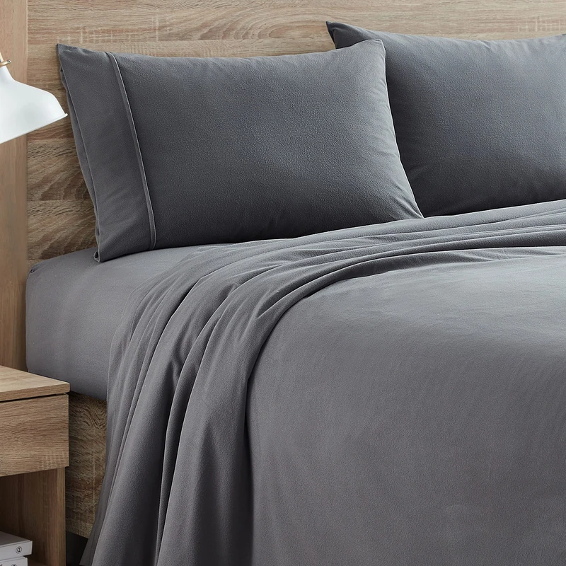 Sweet Home Collection Flannel Sheets Warm and Cozy Deep Pocket Breathable All Season Bedding Set with Fitted, Flat and Pillowcases, Queen, Gray