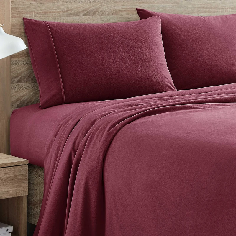 Sweet Home Collection Flannel Sheets Warm and Cozy Deep Pocket Breathable All Season Bedding Set with Fitted, Flat and Pillowcases, Queen, Burgundy Red