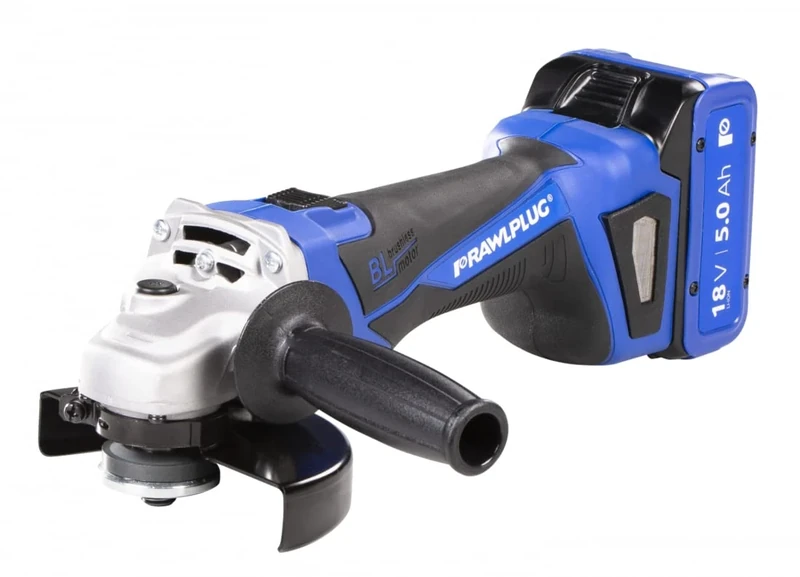 Rawlplug Cordless Angle Grinder 125mm | Grinder Tool Set with Charger and 2 Li-Ion Batteries | Hand Grinder 18V Brushless | Electric Tile Cutter Precise Cutting Grinding of Steel and Concrete