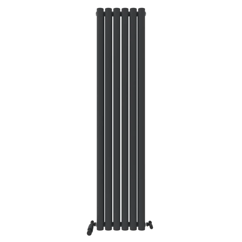 iBathUK Strata Wall-Mounted Vertical Double Oval Panel Radiator, 6-Column Steel High Thermal Output Hydronic Central Heating, Designer Modern Radiator in Matt Anthracite, 1600 × 354mm