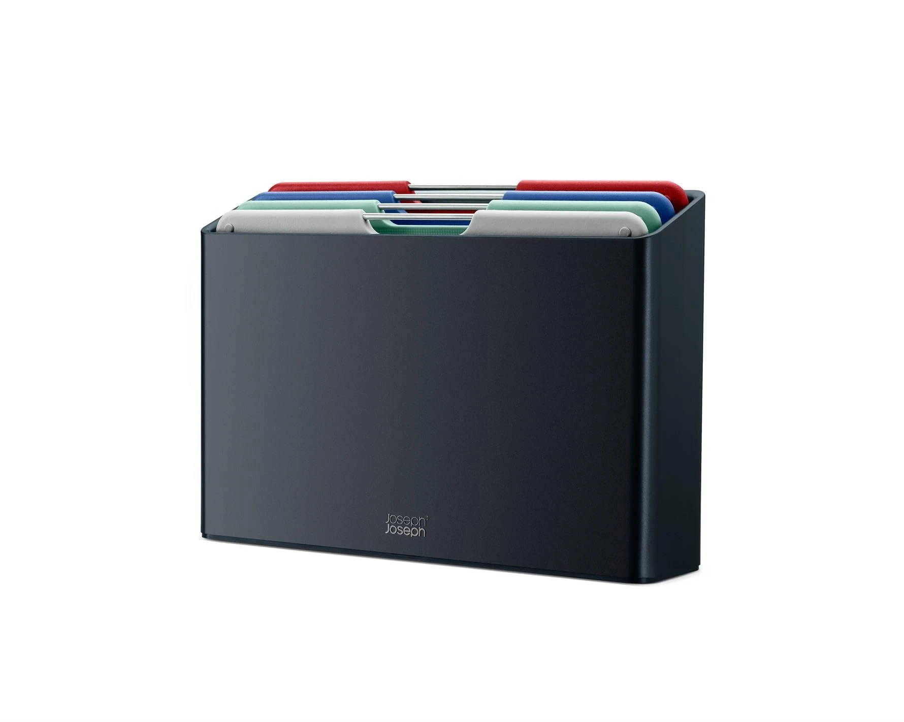 Joseph Joseph Folio Colour coded Chopping Board Set of 4, Slimline storage case, Regular- Graphite/Coast