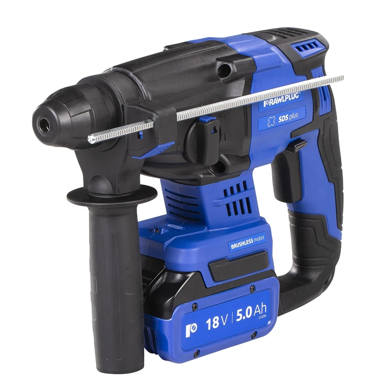 Rawlplug Cordless Hammer Drill SDS-Plus | Electric Drill Set with Charger and 2 Batteries | Rotary Hammer 18V for Drilling Wood Steel Concrete Masonry | Impact Drill with Case and Work Gloves