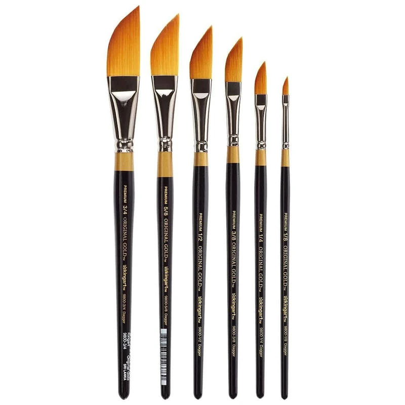 KINGART Original Gold 9800 Dagger Striper Brush Set Premium Golden Taklon Multimedia Artist Brushes, Painting Tools for Oil, Acrylic, Watercolor and Gouache, Set of 6 Sizes