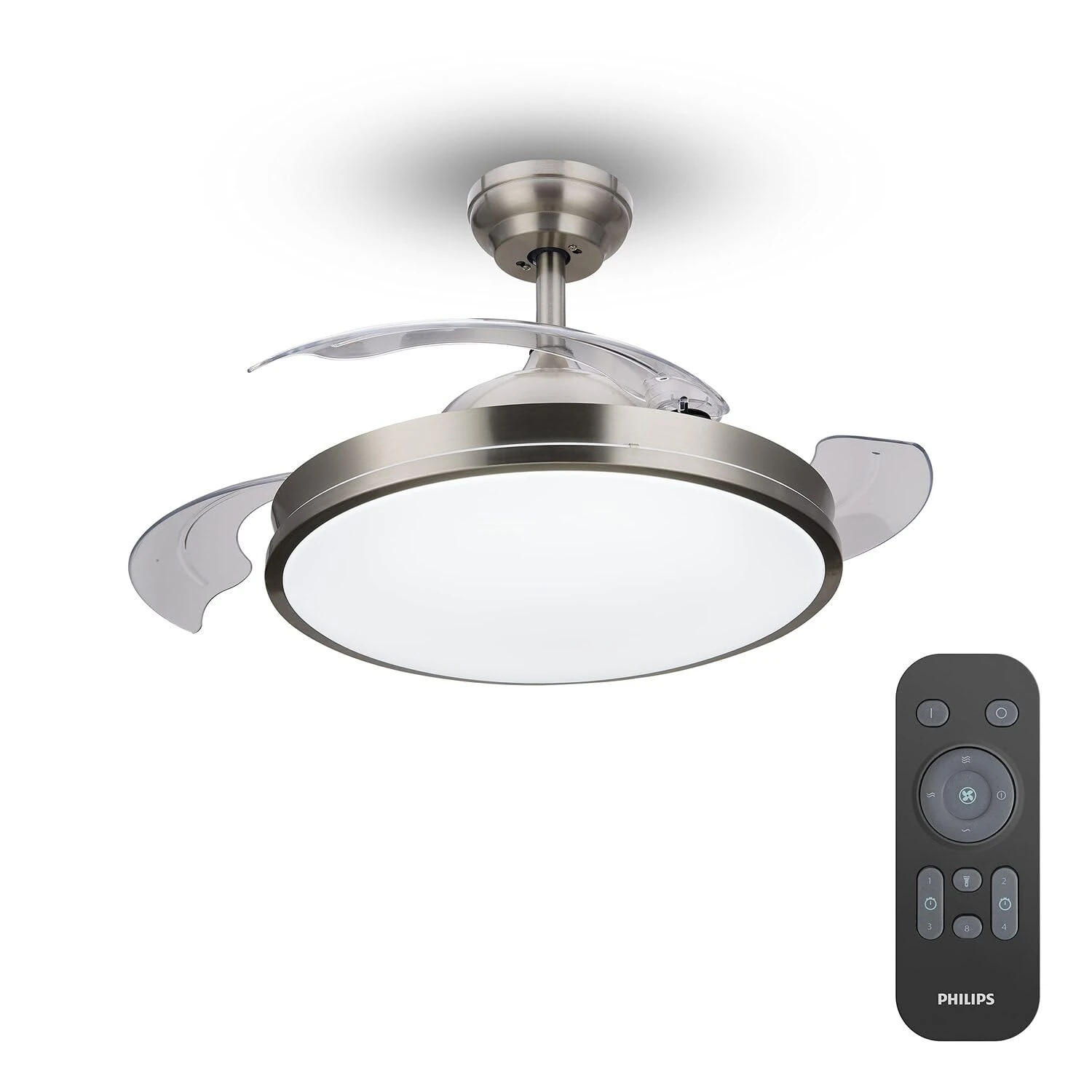 Philips LED Atlas 28W Ceiling Light with 35W Fan, Remote Included. [Cool White - Nickel]. for Ceiling Lighting, Livingroom and Bedroom.