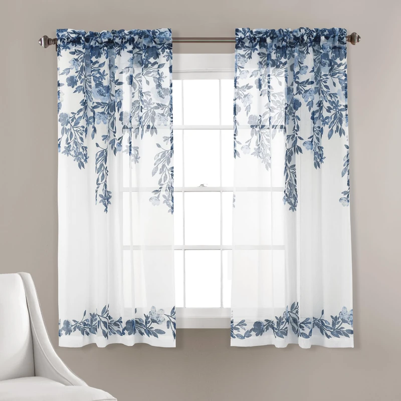 Lush Decor Tanisha Sheer Window Curtain Panel Pair, 63" L x 38" W, Navy & White