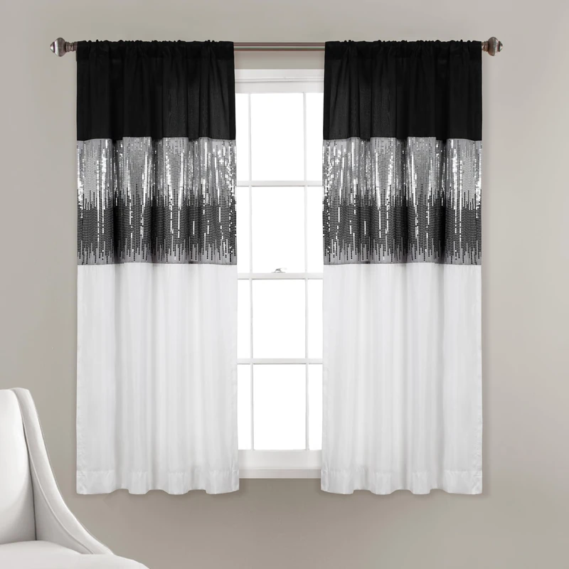 Lush Decor Night Sky Window Curtain Panel (Single Panel), 63" L x 42" W, Black & White