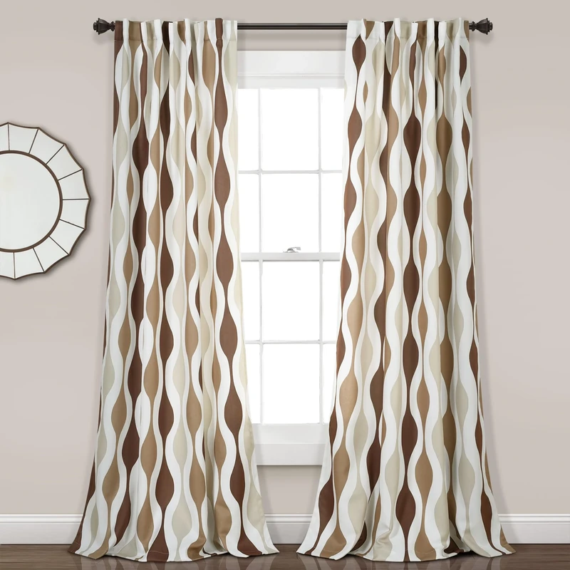 Lush Decor Mid Century Geo Light Filtering Window Curtain Panel Pair, 84" L x 52" W, Neutral