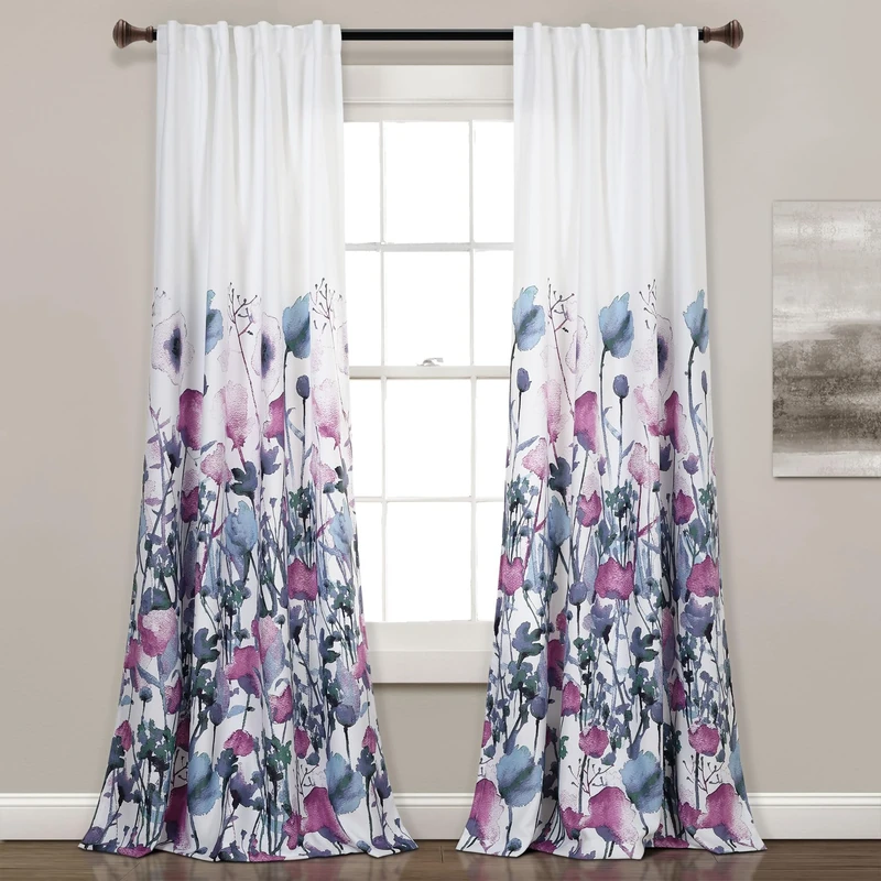 Lush Decor Zuri Flora Light Filtering Window Curtain Panel Pair, 84" L x 52" W, Purple