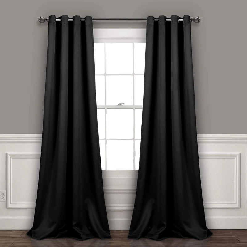 Lush Decor Insulated Grommet Blackout Window Curtain Panels, Pair, 52" W x 120" L, Black - Classic Modern Design - 120 Inch Curtains - Extra Long Curtains For Living Room, Bedroom, Or Dining Room