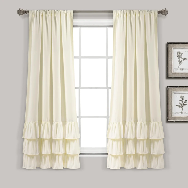 Lush Decor Allison Ruffle Window Curtain Panel Pair, 63" L x 40" W, Ivory