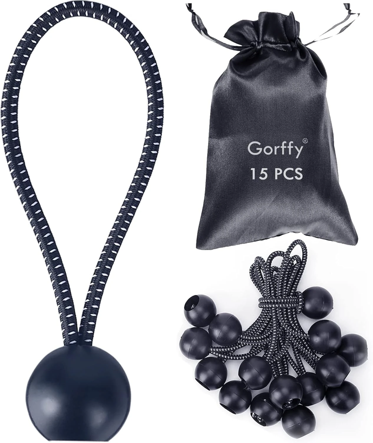 Gorffy Bungee Cord with Balls, 15 pcs Tarpaulin Bungee Balls 5.7", Bungee Cord Balls Heavy Duty Bungee Strap Ties Ball,Elastic Ties Bungee Ties for Tarpaulin, Camping Tarp Luggage and Household Items