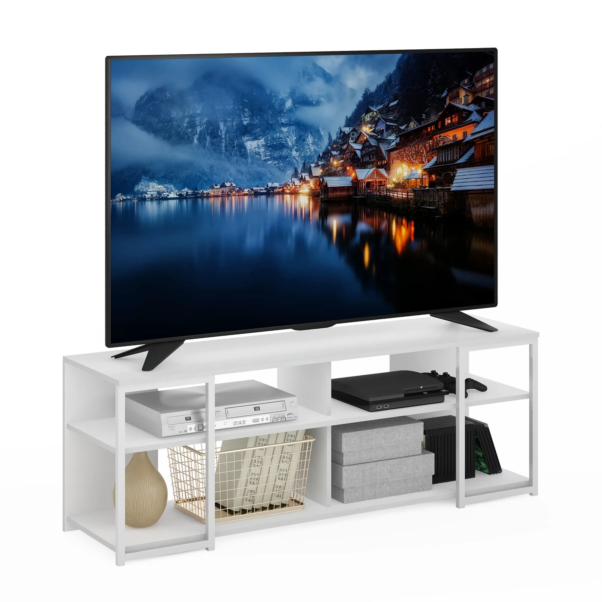 Furinno Camnus Modern Living TV Stand for TVs up to 65 Inch, Solid White/White