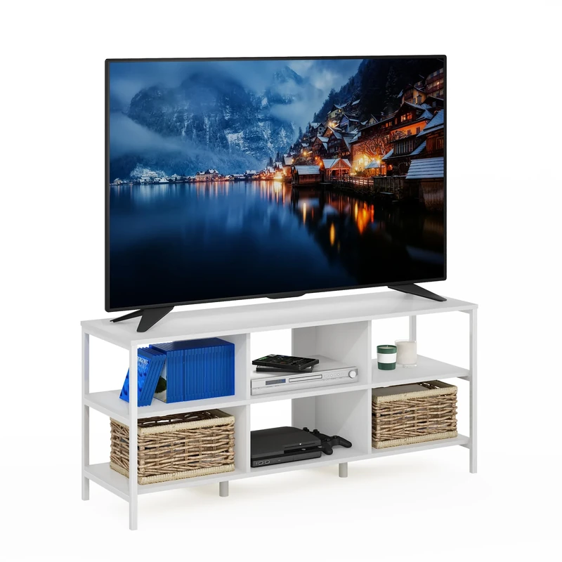 Furinno Camnus Modern Living TV Stand for TVs up to 60 Inch, Solid White/White