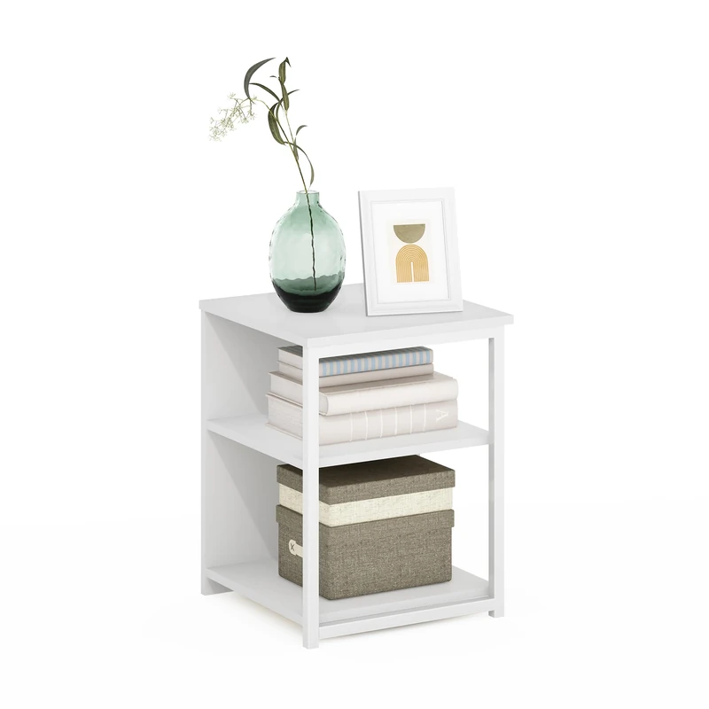 Furinno Camnus Modern Living End Table, Solid White/White