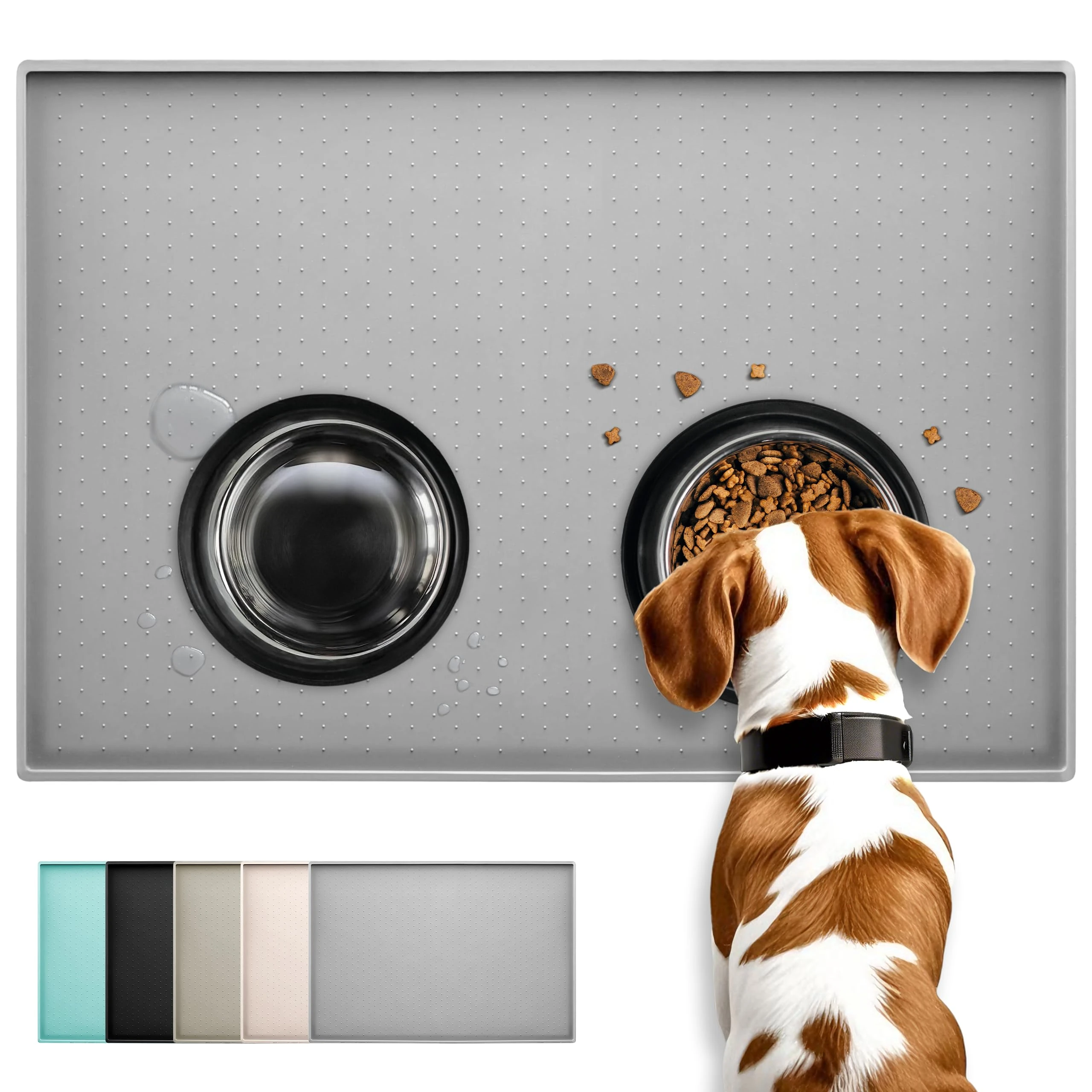 Conlun Dog Food Mat, Silicone Rubber, Anti-Slip Design, 100% Waterproof Pet Food Mat,Raised Edge to Avoid Water Or Food Spilling Out, Dishwasher Safe,Easy to Clean,Dry Up Quickly