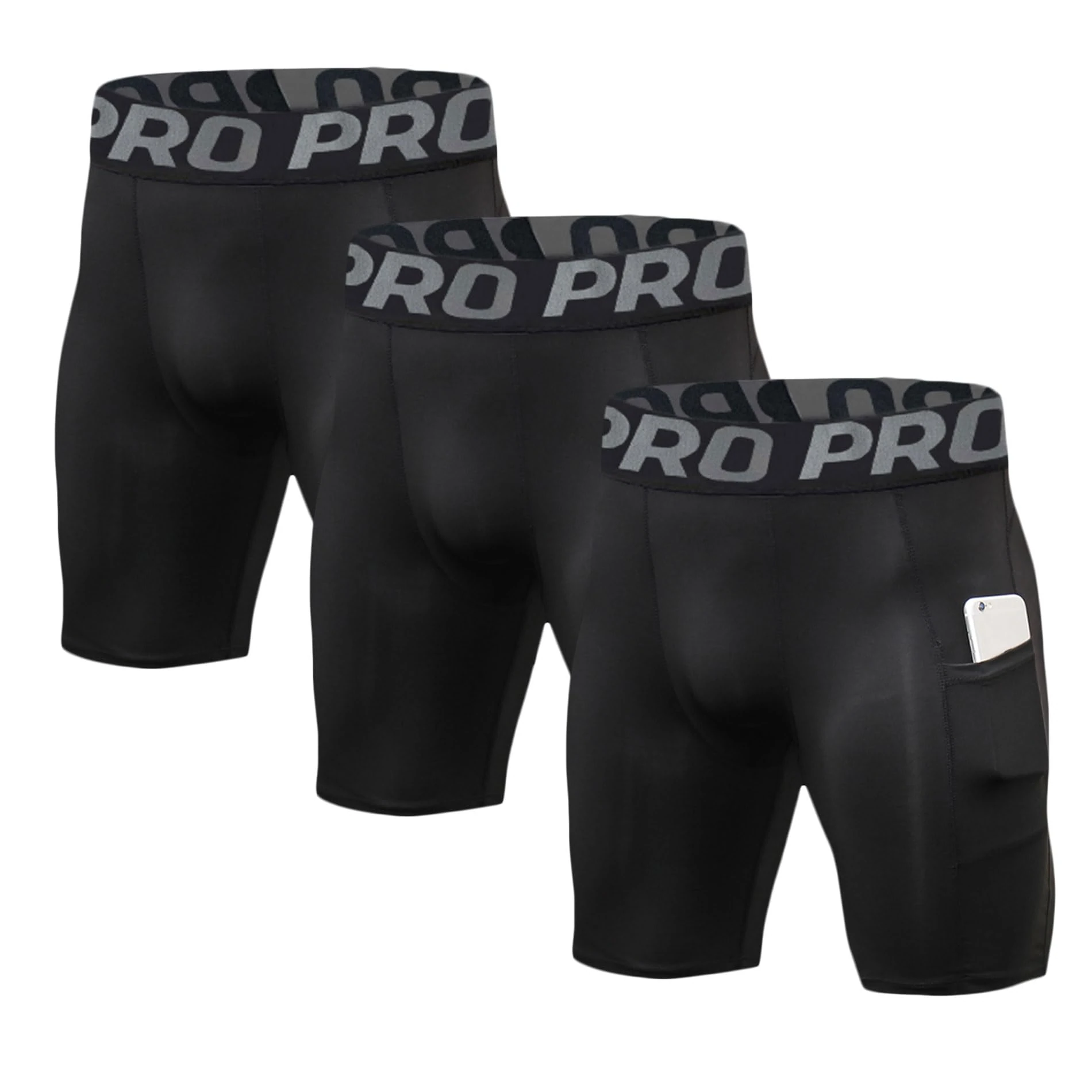 LANBAOSI 2-3Pack Mens Compression Shorts with Phone Pocket Athletic Running Underwear for Men Gym Workout Sports Base Layer Short Tights
