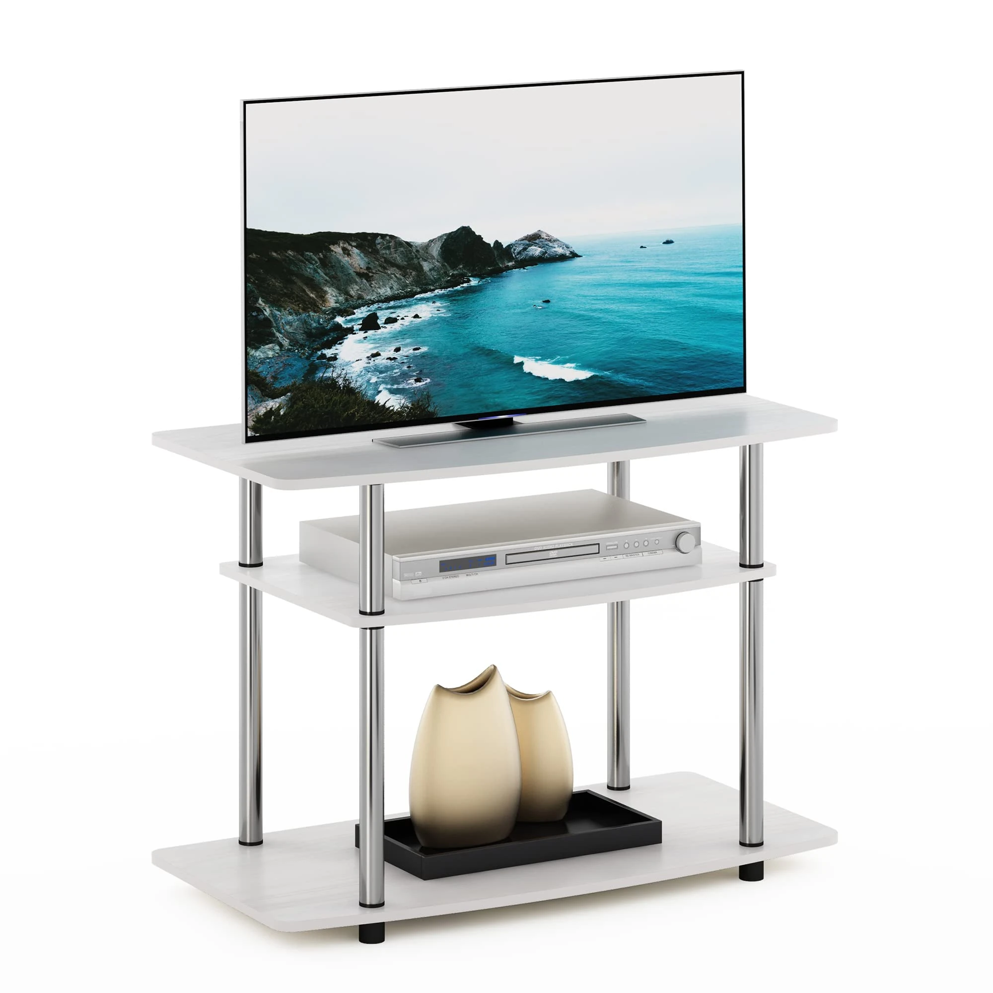 Furinno No Tools 3-Tier Entertainment Center Stand, TV Stands, TV Unit, TV Shelf, White Oak, 80(W) x 40.1(D) x 59.2(H) cm