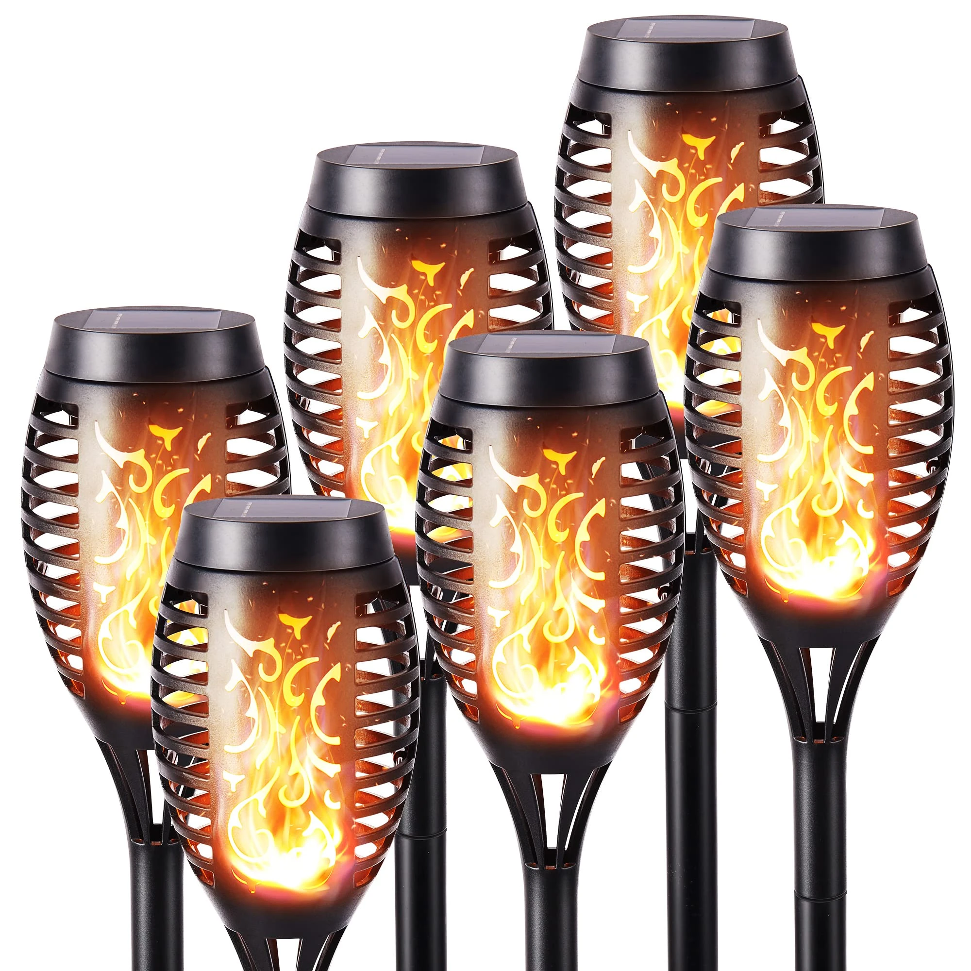 Geemoo 6 Pack Solar Flickering Dancing Flame Lights Waterproof Solar Torch Lights for Outdoor Garden Patio Pathway Yard Driveway Halloween Decorative