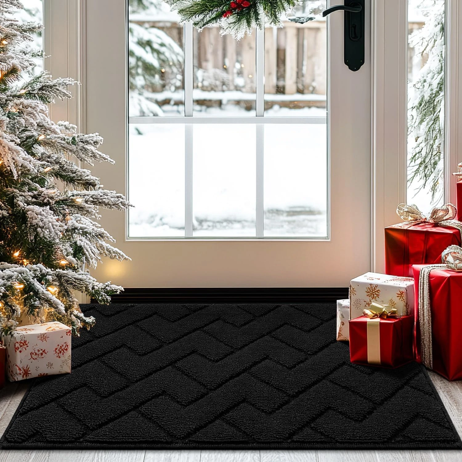 Biscpro Door Mat 50x80 cm, DoorMat Indoor Washable, Doormat Indoor Dirt Trapper Non-slip, Absorbent Inside Entrance Rug Mat for Entryway, Patio, Garden, laundry Room,Pets - Black