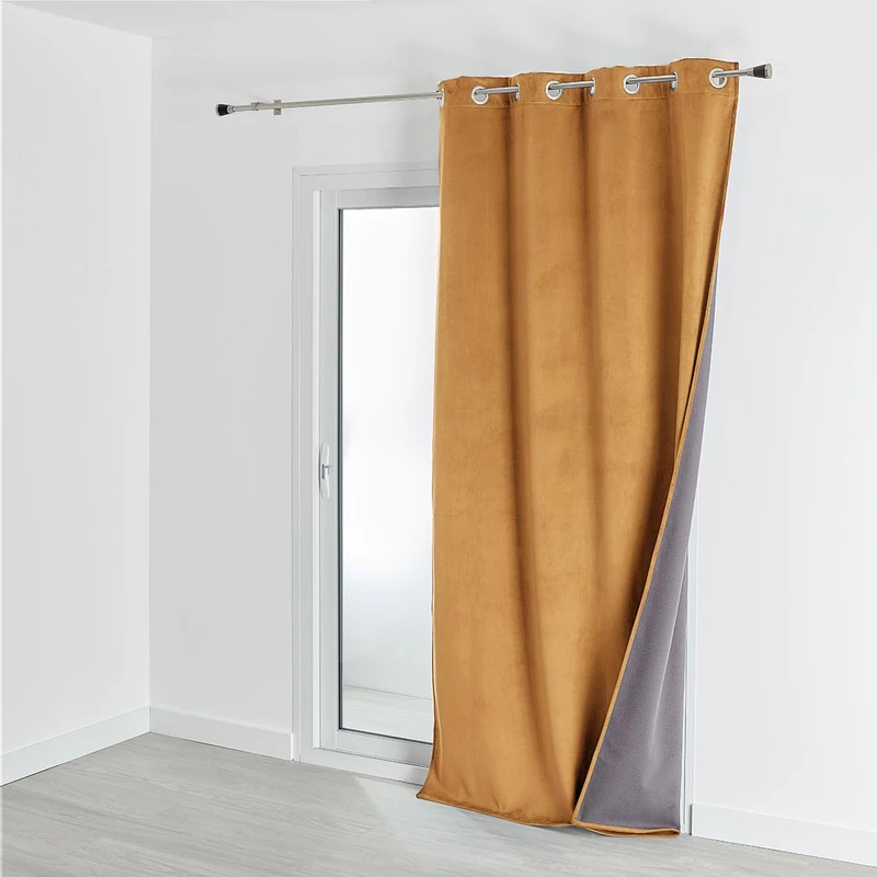 HomeMaison.com Fleece Lined Velvet Blackout Thermal Curtain 135 x 280 cm Cognac