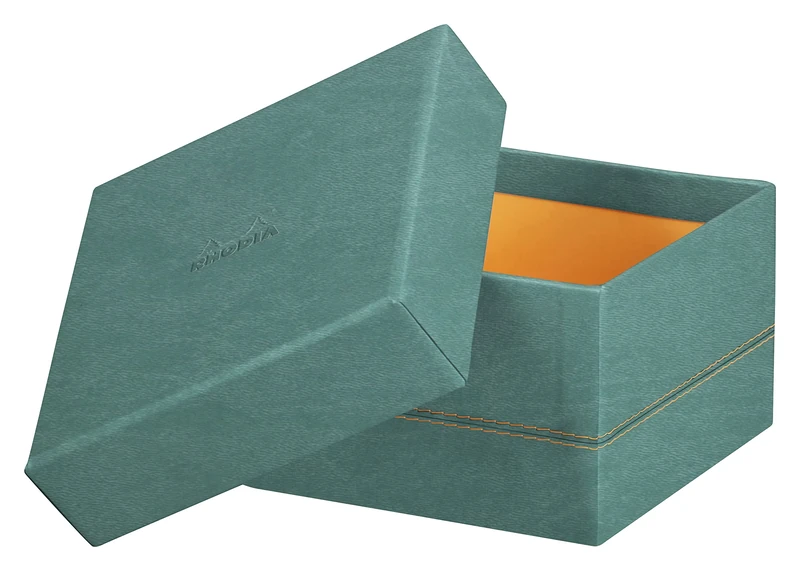 RHODIA 194565C - Set of 5 Celadon Nesting Boxes - Orange Saddle Stitching - Faux Leather Exterior - Rhodiarama Home Office Collection - Office Organization & Designer Storage