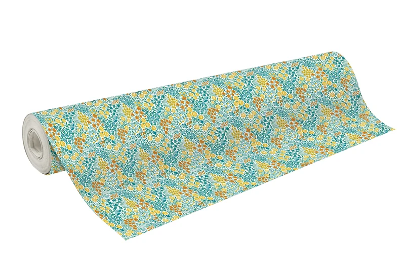 Clairefontaine 202092C - A Reel of Gift Paper - 80g Excellia Paper: 50x0,70m - Pattern: Liberty, Floral, Blue/Yellow/Orange - wrapping, ideal for packaging