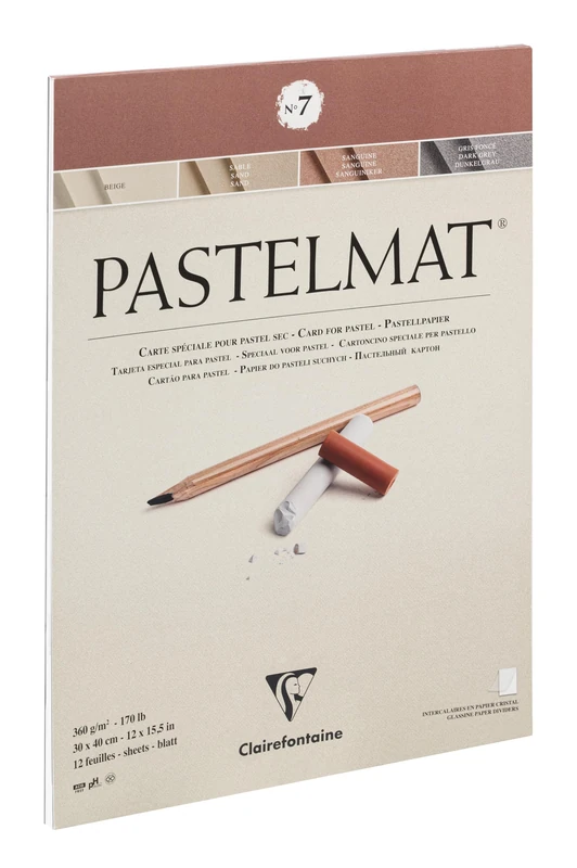 Clairefontaine 96054C Pastelmat Glued Pad No. 7 - 12 Sheets Special Card for Dry Pastels - 30x40 cm 360g - 4 Assorted Colours - Crystal Paper Dividers