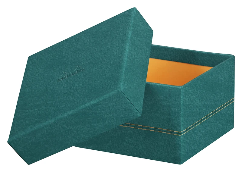 RHODIA 194566C - Set of 5 Peacock Nesting Boxes - Orange Saddle Stitching - Faux Leather Exterior - Rhodiarama Home Office Collection - Office Organization & Designer Storage