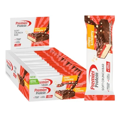 Premier Protein Soft Crunch Bar Strawberry Yoghurt 12x45g - High Protein Low Sugar + Low Carbohydrate + Palm Oil Free