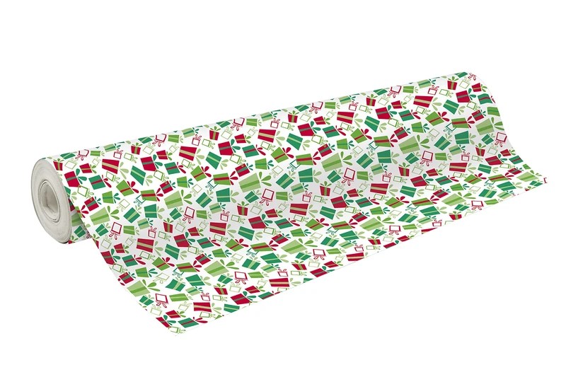 Clairefontaine 211943C - One Roll Of Gift Paper - Alliance 60g - Dimensions : 50x0,70m - Design : Red, Green, White Gifts - Gift Wrapping, Special Long Length