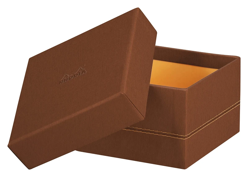 RHODIA 194554C - Set of 5 Copper Nesting Boxes - Orange Saddle Stitching - Faux Leather Exterior - Rhodiarama Home Office Collection - Office Organization & Designer Storage