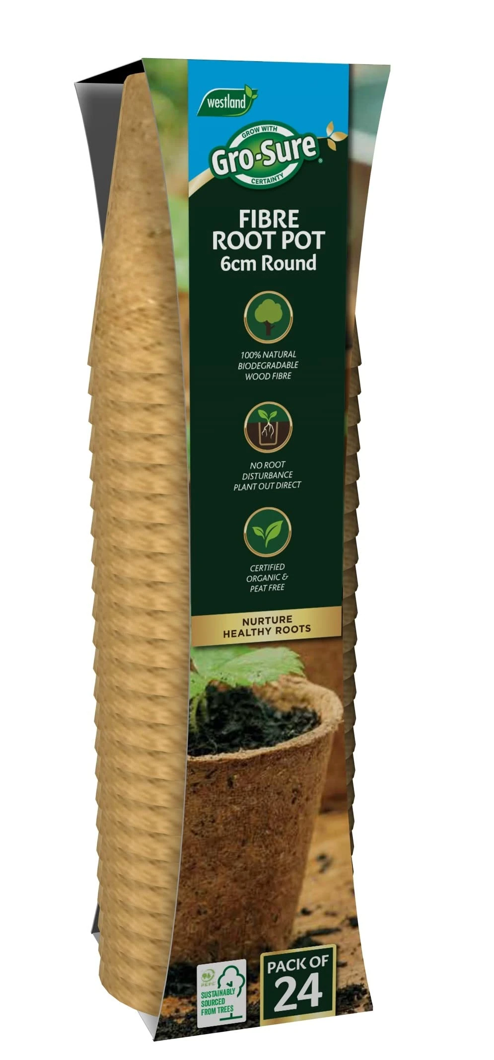 Gro-sure Fibre Pots Round 6cm 24pk Propagation kit, Brown