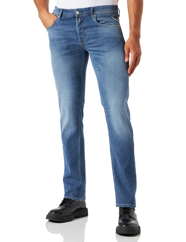 REPLAY Men's Grover Recycled Jeans, 009 Medium Blue, 29 W/32 L
