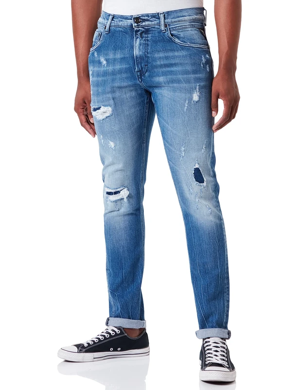 REPLAY Men's Micym Jeans, 009 Medium Blue, 34 W/32 L