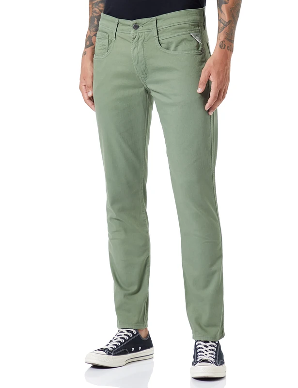REPLAY Men's Anbass X-lite Jeans, 850 Army Green, 36 W/32 L