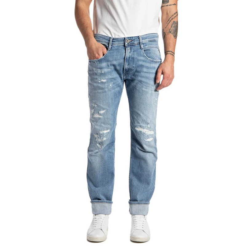 REPLAY Men's Anbass Aged Jeans, 010 Light Blue, 31 W/30 L
