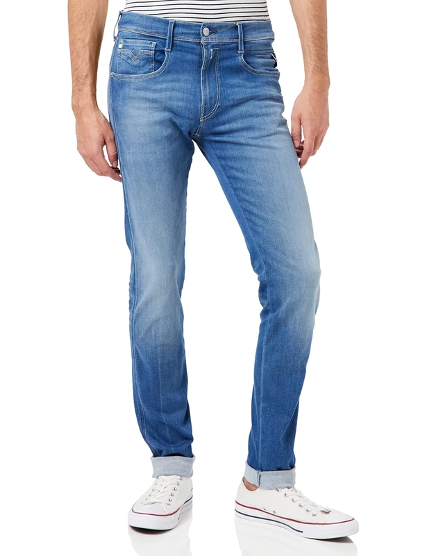 Replay men's Anbass slim-fit Hyperflex jeans made of recycled material with stretch, blue (Medium Blue 009), 34W / 36L