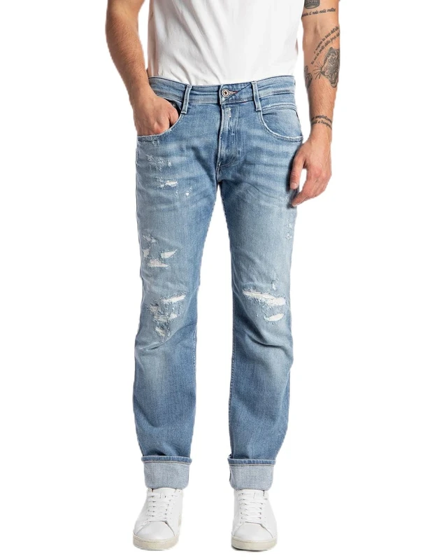 REPLAY Men's Anbass Aged Jeans, 010 Light Blue, 33 W/32 L