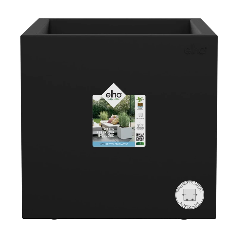 elho Vivo Next Square 40 - Large Planter for Indoor & Outdoor - 100% Recycled Plastic - L 39.0 x H 37.9 cm - Black/Living Black