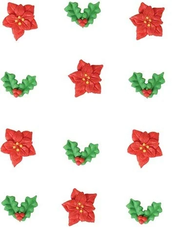 Cullpitt Edible Christmas Cake Decorations Poinsettia Holly Sugar Pipings x12, 25mm