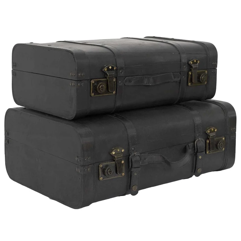 HOME DECO FACTORY, HD1916, Vintage Unfinished Wooden Trunk, Practical and Aesthetic, Set of 2 Sizes, Ideal for Living Room or Bedroom, Dimensions 20 x 53 x 38 cm, Brown, Wood Plastic-PVC, Malle