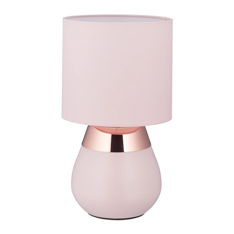 Relaxdays Bedside lamp with touch, table lamp living room & bedroom, fabric shade, E14, HxD: 32x18 cm, touch lamp, pink