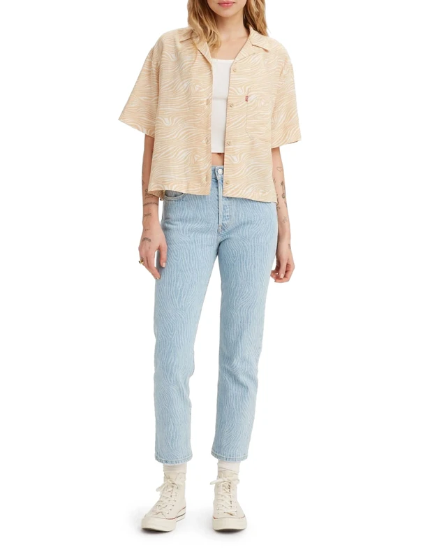 Levi's Women's 501 Crop Jeans, Blue Pattern, 29W / 26L