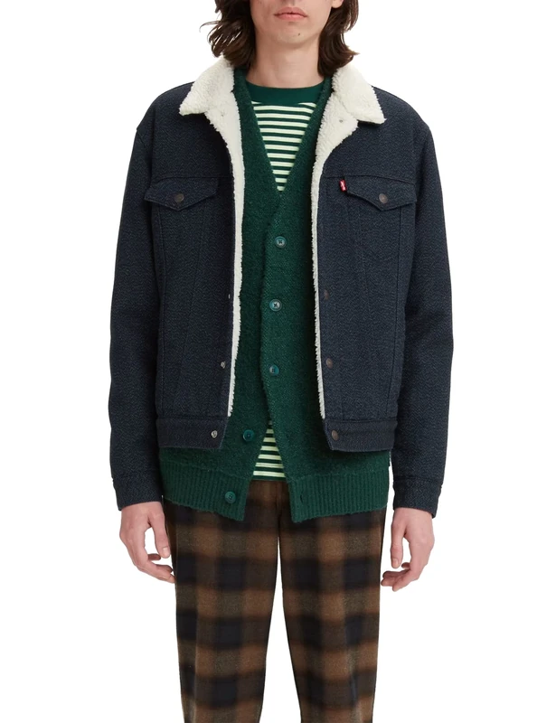 Levi's Men's Type 3 Sherpa Trucker Denim Jacket, Dark Indigo Rinse, S