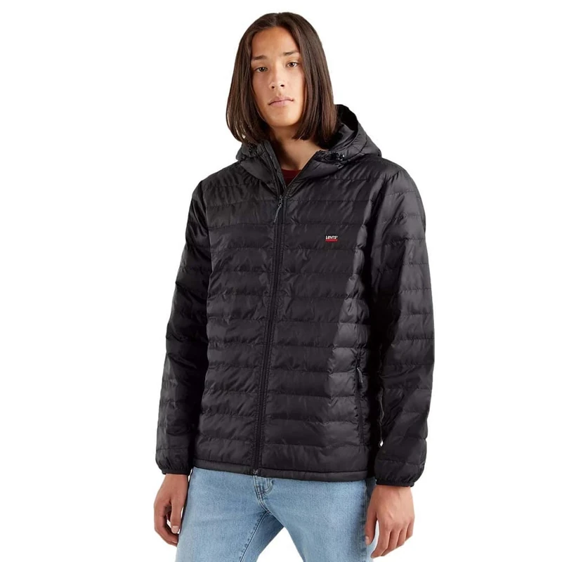 Levi's Men's Presidio Packable Hooded Lightweight Jacket Mineral Black (Black) XXL -