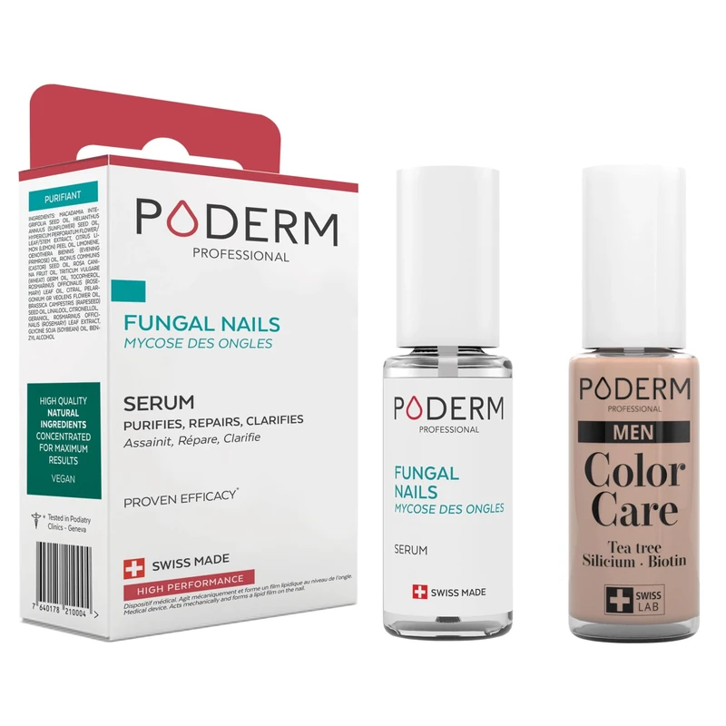 PODERM - 2-in-1 FUNGAL INFECTION NAIL TREATMENT - With exceptional plants & FUNGAL NAIL INFECTIONS - SPECIALLY FOR MEN - INVISIBLE SKIN-COLOUR VARNISH - TEA TREE