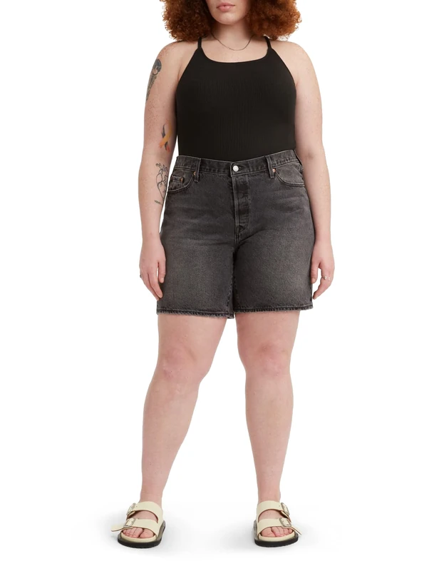 Levi's Women's Plus Size 501® 90s Shorts Denim Shorts, Black Worn In, 24W